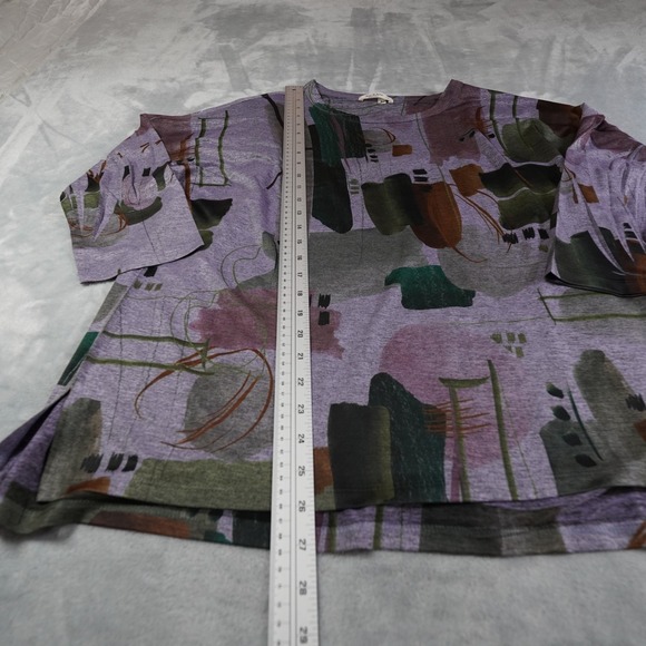Jess & Jane Abstract Artsy Tunic Top Womens L Purple Slinky Knit USA Lagenlook - Picture 4 of 11
